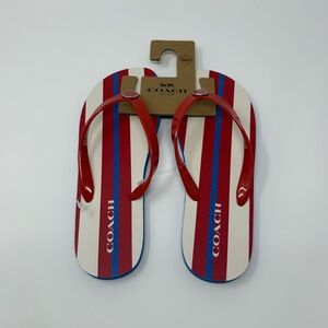 Coach Red, White & Blue Striped Flip Flops Size 9